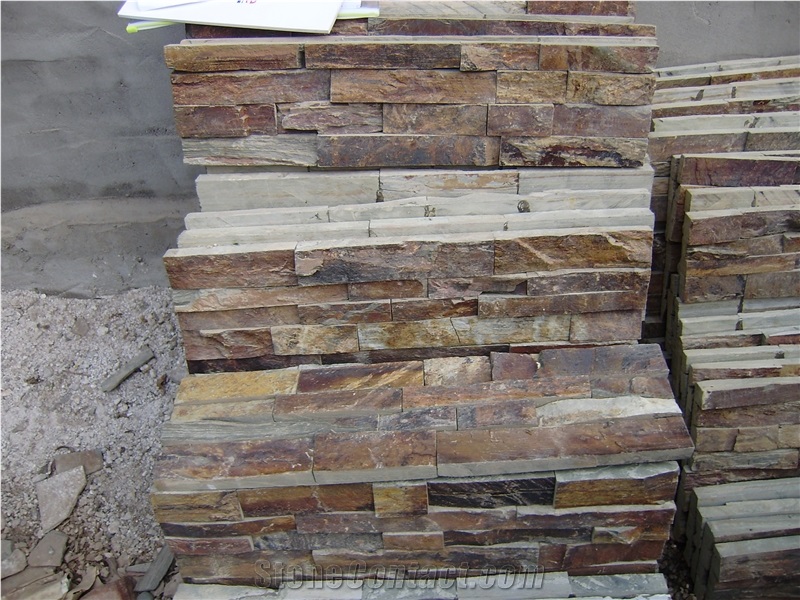 China Brown Slate Cultured Stone Veneer,Cultured Stone Wall Cladding, Ledger Stacked Stone Veneer,Thin Ledgestone Veneer