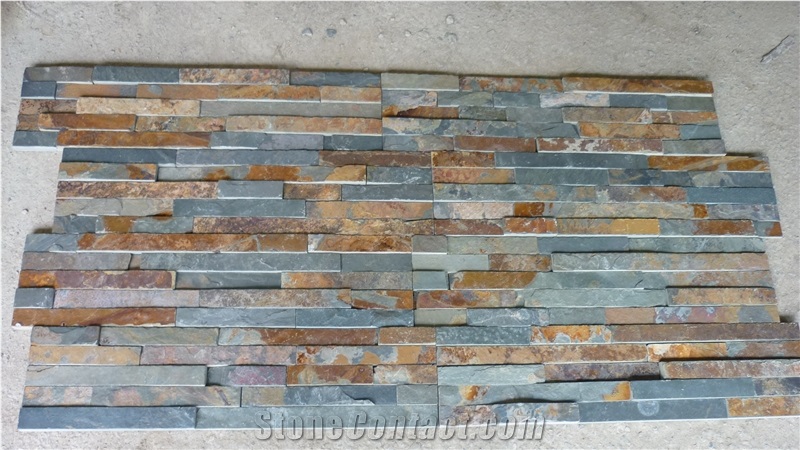China Brown Slate Cultured Stone Veneer,Cultured Stone Wall Cladding, Ledger Stacked Stone Veneer,Thin Ledgestone Veneer