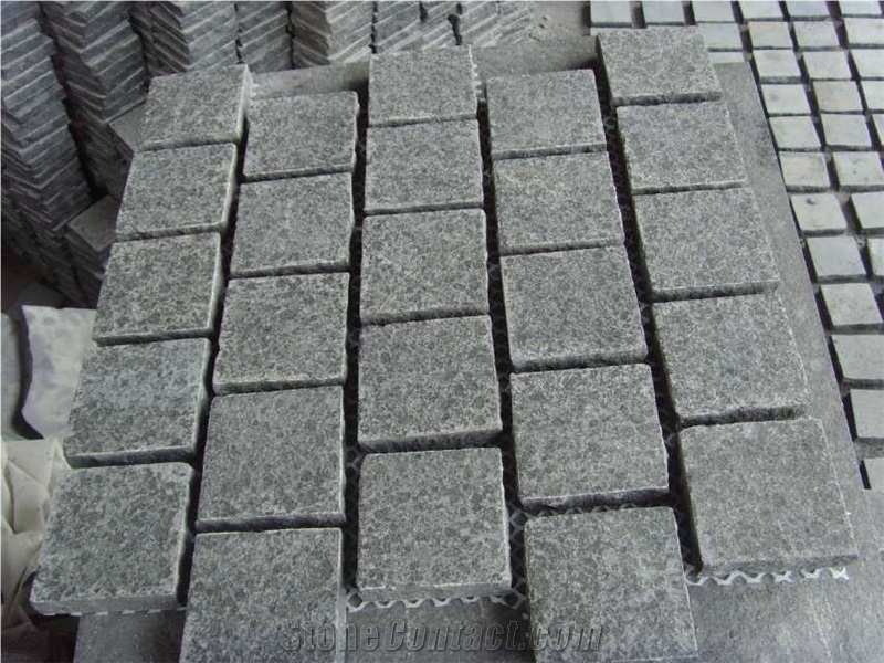 G684 Black Basalt Paving on Net, Paving Stone on Mesh, Fan Pattern Basalt Paving, G684 Fan Pattern Paving Stone on Net