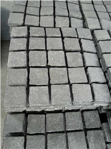 G684 Black Basalt Paving on Net, Paving Stone on Mesh, Fan Pattern Basalt Paving, G684 Fan Pattern Paving Stone on Net