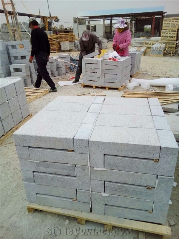 Shandong G603 Silver Grey Never Rusty Light Grey Granite Wall Stone Fine Picked Bushhammereed Surface Corners