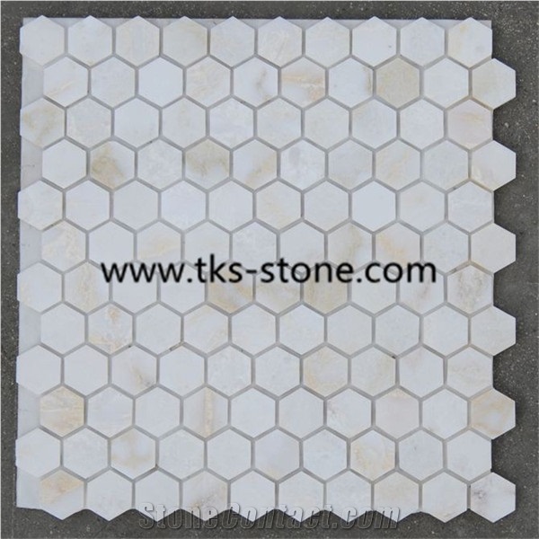2" Hexagon Carrara Extra Polished Mosaic, Mugla White Marble Mosaic Italy Carrara White Mosaic with Different Shapes, Bianco Carrara White Marble Wall & Floor Mosaics