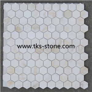 2" Hexagon Carrara Extra Polished Mosaic, Mugla White Marble Mosaic Italy Carrara White Mosaic with Different Shapes, Bianco Carrara White Marble Wall & Floor Mosaics