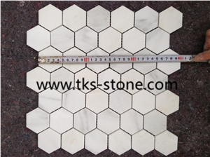 2" Hexagon Carrara Extra Polished Mosaic, Mugla White Marble Mosaic, Italy Carrara White Mosaic with Different Shapes, Bianco Carrara White Marble Wall & Floor Mosaics, Factory Offered Carrara White