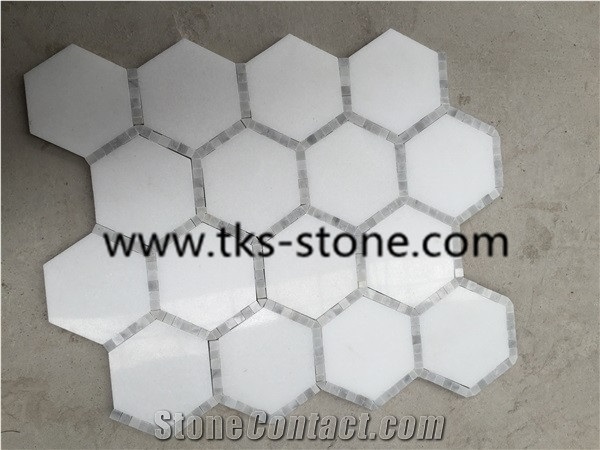 2" Hexagon Carrara Extra Polished Mosaic, Mugla White Marble Mosaic, Italy Carrara White Mosaic with Different Shapes, Bianco Carrara White Marble Wall & Floor Mosaics, Factory Offered Carrara White