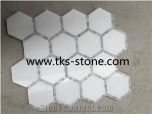 2" Hexagon Carrara Extra Polished Mosaic, Mugla White Marble Mosaic, Italy Carrara White Mosaic with Different Shapes, Bianco Carrara White Marble Wall & Floor Mosaics, Factory Offered Carrara White