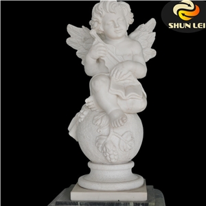 Lovely Angel Sculpture Xingtai Snowflake White Marble Sculpture