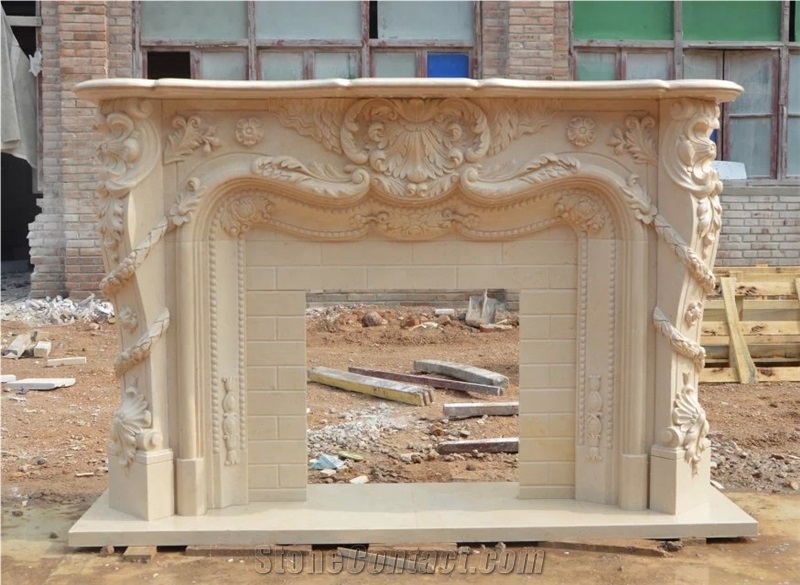 Marble Carved Indoor Fireplace Mantel