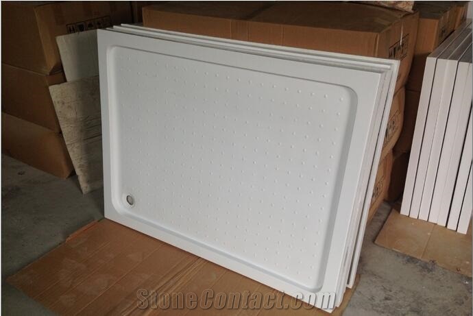 White Artificial Stone Deep Solid Surface Shower Pans
