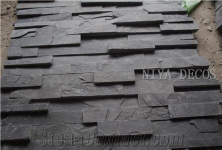 Own Factory-China Black Slate Split Face Stacked Stone/Cultured Stone/Ledge Stone Wall Facades Panel for Building