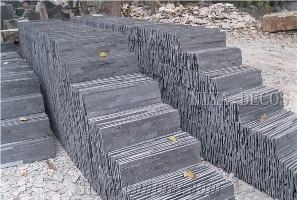 Own Factory-China Black Slate Split Face Stacked Stone/Cultured Stone/Ledge Stone Wall Facades Panel for Building