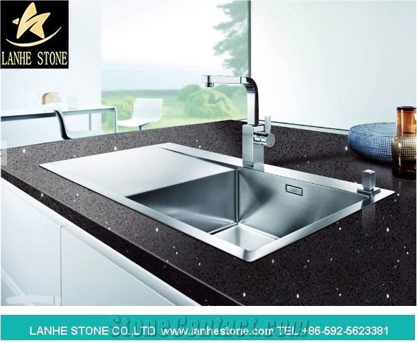 Black Engineered Stone Quartz Countertops/ Black Caesar Quartz Stone Kitchen Tops/Black White Artificial Stone Countertops/Engineered Stone Quartz Kitchen Tops/Black Quartz Stone Kitchen Island Tops