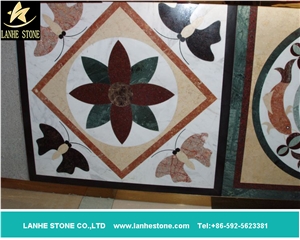 Waterjet Medallions,Square Mosaic Medallion, Marble Mosaic Medallion,Round Mosaic Flooring Pattern, Art Marble Flooring,Multicolor Mesh Mounted Mosaic