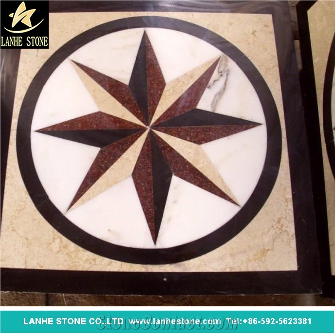 Waterjet Medallions,Square Mosaic Medallion, Marble Mosaic Medallion,Round Mosaic Flooring Pattern, Art Marble Flooring,Multicolor Mesh Mounted Mosaic