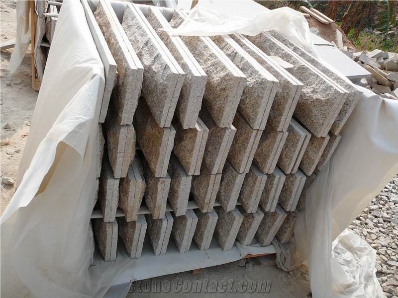 Fargo G682 Granite Mushroomed Stone, Sunset Gold Yellow Granite Mushroom Wall Cladding, Sandy Gold,Rusty Yellow Ming Gold, Golden Sand Mushroom Wall Cladding