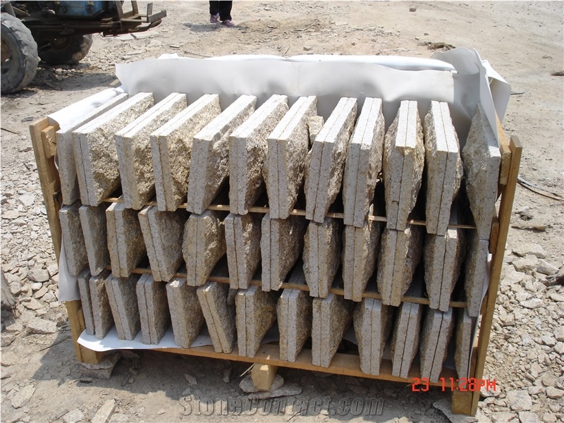 Fargo G682 Granite Mushroomed Stone, Sunset Gold Yellow Granite Mushroom Wall Cladding, Sandy Gold,Rusty Yellow Ming Gold, Golden Sand Mushroom Wall Cladding