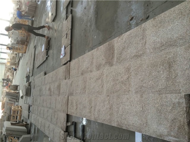 Fargo G682 Granite Mushroomed Wall Cladding, China Yellow Granite Mushroomed Corner Stone, Chinese Sunset Gold Granite Mushroom Wall Stone