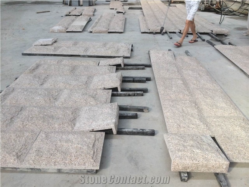 Fargo G682 Granite Mushroomed Wall Cladding, China Yellow Granite Mushroomed Corner Stone, Chinese Sunset Gold Granite Mushroom Wall Stone