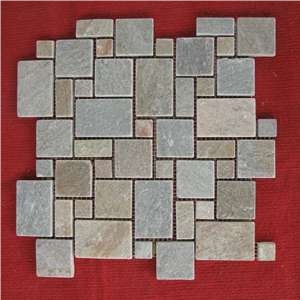 Fargo Multicolor Slate French Pattern Mosaic, China Slate Brick Mosaic, Chinese Yellow Slate Split Mosaic, Floor Mosaic Pattern