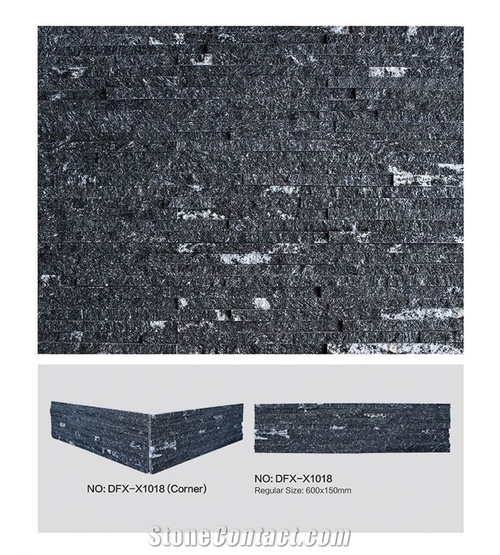 Snow Grey Cultured Stone, Dfx - X1018 Black Snow Grey Granite Culture Stone, Ledge