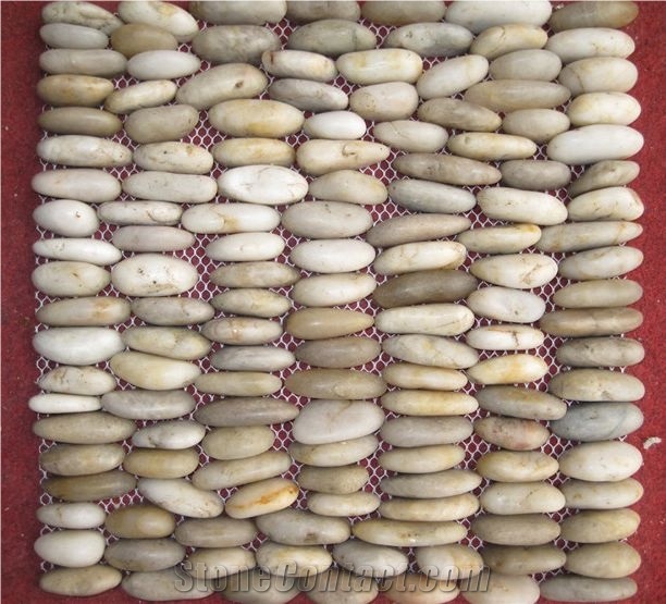White Standing Pebble Tiles,Polished Mesh Pebble,River Stone Pebble Mosaic
