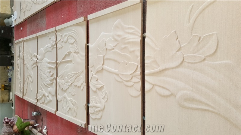 Sandstone Sculpture Tiles, Stone Relief Wall Tiles, Stone Sculptured Relief