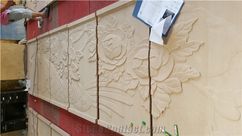Sandstone Sculpture Tiles, Stone Relief Wall Tiles, Stone Sculptured Relief