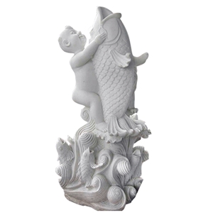 Ariston Marble Carp Stone Statue, White Marble Artifacts