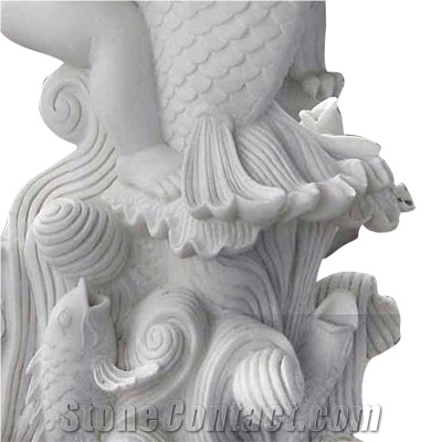 Ariston Marble Carp Stone Statue, White Marble Artifacts