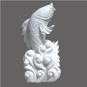 Ariston Marble Carp Stone Statue, White Marble Artifacts