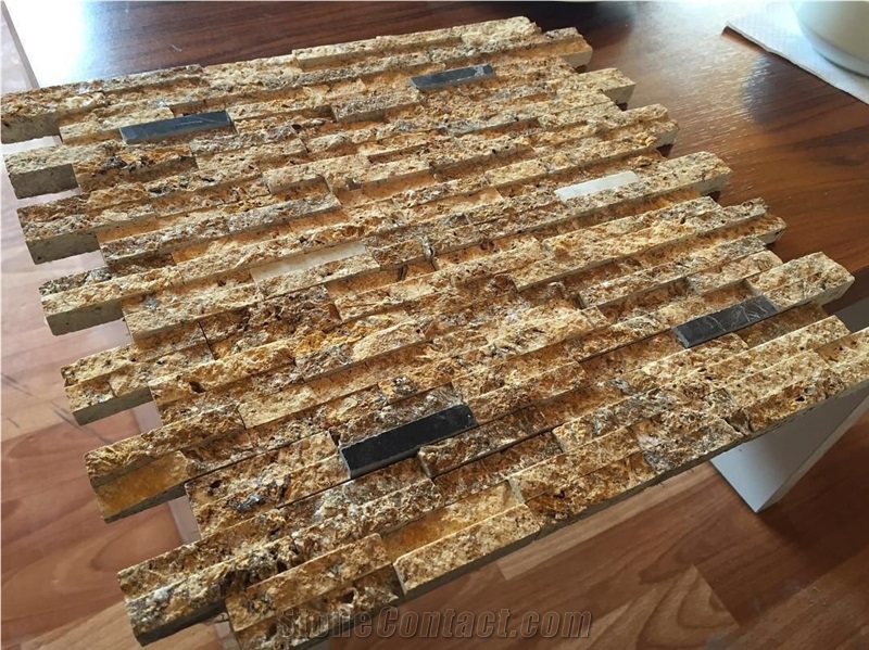 yellow travertine Split Face Stone Wall Decor,  wall cladding, ledge stone 