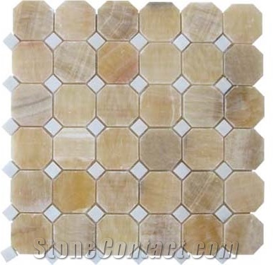 Beige Honey Onyx Hexagon Mosaic Tiles for Walling & Flooring Covering, China Honey Beige Onyx Hexagon Mosaic