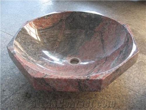 China Multicolor Red Granite Round Sinks/ Wash Basin for Bathroom