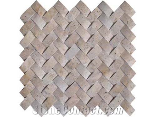 Classic Light Travertine Basketweave Mosaic Tiles / Beige Travertino Mosaic Tiles Antique Style Walling