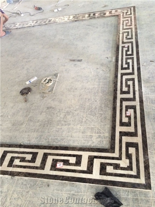 Crema Marfil Marble Mixed Black Marble Waterjet Medallions Pattern Patio for Flooring / Carpet Medallions