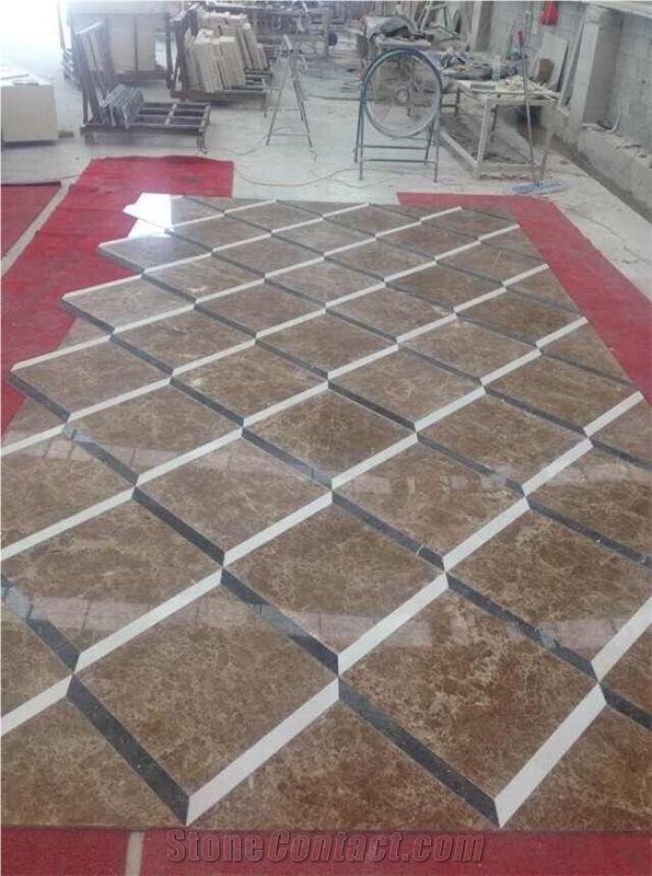 Dark Emperador Marble 3d Waterjet Medallions Pattern for Flooring