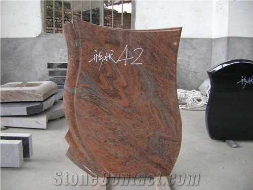 Multicolor Red Granite Tombstone / Western Style Headstone /Gravestone Simple Design Hot Sale