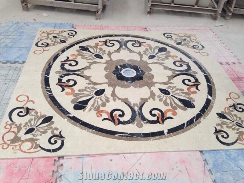 Nero Marquina Marble Mixed Crema Marfil Marble Waterjet Medallions Pattern for Floor Covering