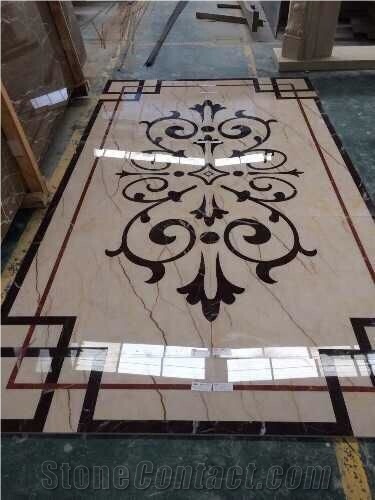 Nero Marquina Marble Mixed Crema Marfil Marble Waterjet Medallions Pattern for Floor Covering