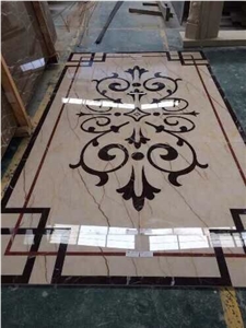 Nero Marquina Marble Mixed Crema Marfil Marble Waterjet Medallions Pattern for Floor Covering