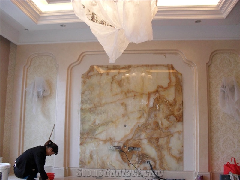 Onice Miele Onyx Tiles Polished for Wall Covering /Living Room Wall Tv Background