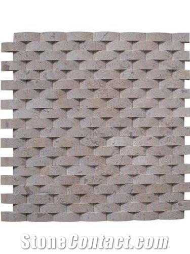 Split Face Light Cream Travertine Mosaic Tiles for Walling/ Beige Travertino Mosaic