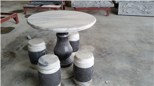 Chenchun Dark Onyx Table and Stool,Round Stone,Table and Stool