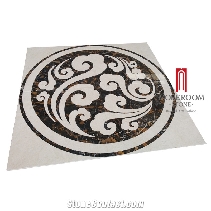 Burdur Beige Botanica Marble Water-Jet Floor Medallion