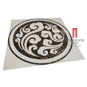 Burdur Beige Botanica Marble Water-Jet Floor Medallion Burdur Beige Botanica Marble Water-Jet Floor Medallion