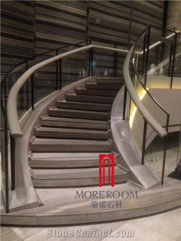 Dark Grey Wood Grain Marble Stairs, Grey Marble Floor Design Pictures