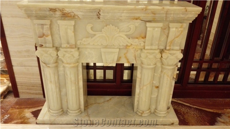 Fireplace Decorating Design Ideas, Beige Onyx Fireplace Decorating
