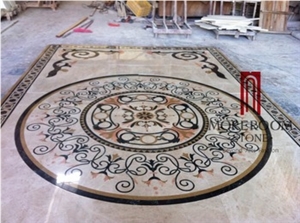 Home Decor Waterjet Cut Marble Floor/Wall Medallion Custom to Size Ceramic Back