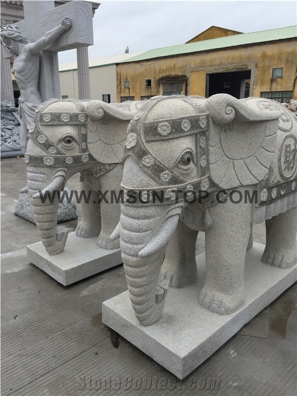 Animal Stone Sculpture/Stone Elephant /China Handcarved Sculpture/Stone Carving/Granite Engraving/Garden Decoration/Landscape Sculptures/Religious Stone Animals/Grey Stone Carving