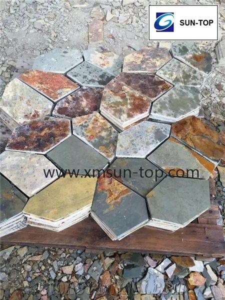 China Rust Slate Net Paste Paving/Random Slate Flagstone Mats/Rusty Slate Crazy Pavers/Rastic Irregular Slate Stone Flagmat/Cultural Stone Random Net Paste/Net Paste Slate Sets for Landscaping Paving